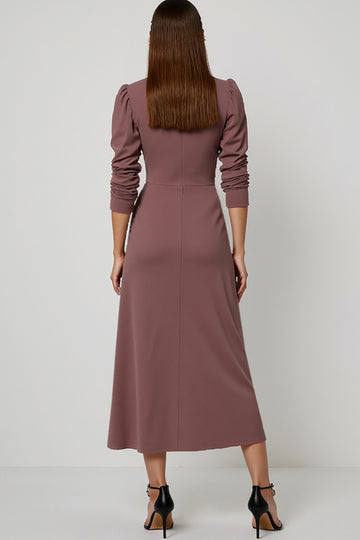 A Line Grey Purple Midi Work Dress with Hollow Out